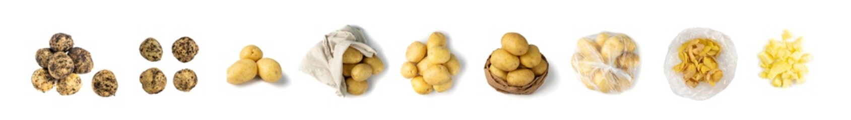 Raw Potatoes Pile Isolated on White Background