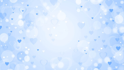 Abstract blue gradient bokeh background with hearts and circles
