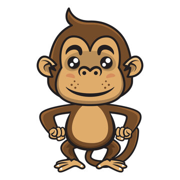 Adorable little Monkey cartoon characters standing and greeting, best for sticker or mascot of zoo for children education