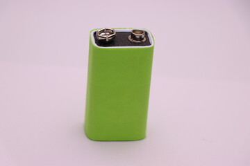 High Voltage battery with green screen. 9v alkaline battery with chroma key. 9v battery isolated on...