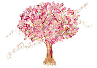 満開　桜　木蓮　演奏会　音楽会　背景素材　エコロジー　水彩画　樹木　木の手書きイラスト