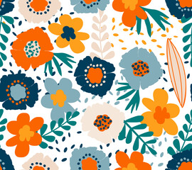 Cute colorful seamless pattern with flowers, raster version. Colorful floral design for kids fashion, packaging design, cover and more