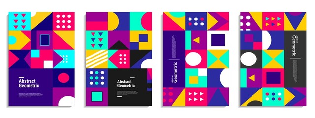 Modern abstract background cover set with colorful geometric shapes. It is suitable for posters, banners, book covers, invitations, flyers, etc. Vector illustration