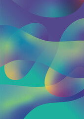 Bue and yellow abstract liquid wavy shapes futuristic poster. Glowing gradient retro waves vector background.