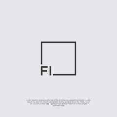 Letter FI Logo design with square frame line business consulting concept