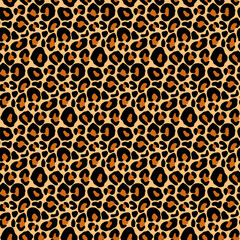 Leopard print, cheetah seamless pattern, jaguar texture. Jungle exotic background. Leo repeat vector design. Wild Animals fur illustration.