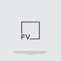 Letter FV Logo design with square frame line business consulting concept