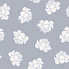 Line art peonies vector seamless pattern. Elegant floral pattern with peony flowers for prints, textile, wrapping paper. Repeatable botanical background. Flat vector backdrop