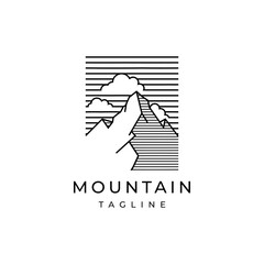 Mountain with line art logo design vector template