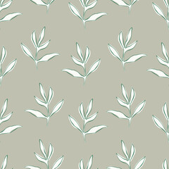 Hand drawn seamless vector pattern with peony branches and leaves. Botanical vector backdrop for romantic holidays and wedding design. Minimalistic vector floral background. Line art floral pattern