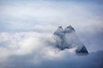 Khumbu Yul Lha mountain shrouded in clouds. Himalayas, Nepal © Crazy nook