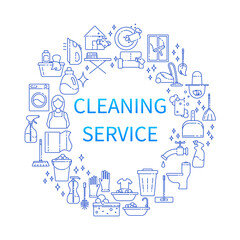 Fototapeta na wymiar House cleaning service line art icon set. Vector illustration of flat signs in thin line style. Concept of Services for cleaning and laundry.