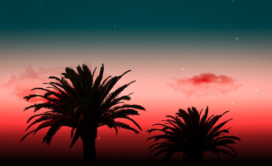 creative illustration palm trees at sunset creative 