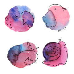Spot watercolors doodle bird