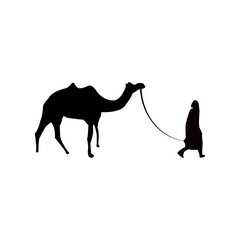 camel in desert with person illustration