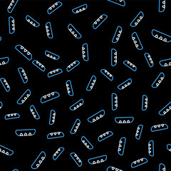 Line French baguette bread icon isolated seamless pattern on black background. Vector.