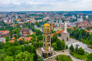 Haskovo town viewed behind Monument of the Holy Mother of God, Bulgaria