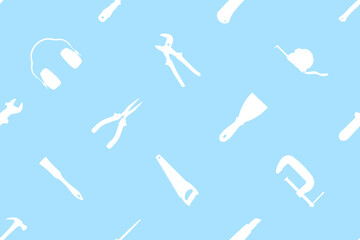 Various construction tools on a colored background. Tools seamless pattern. 