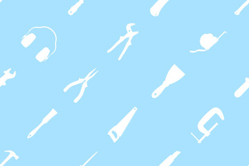Various construction tools on a colored background. Tools seamless pattern. 
