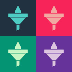 Pop art Funnel or filter and motor oil drop icon isolated on color background. Vector.