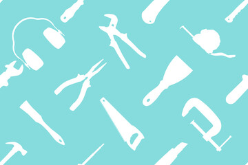 Various construction tools on a colored background. Tools seamless pattern. 