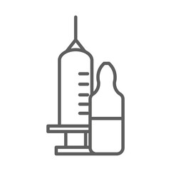 vaccine science medical vial and syringe line icon white background