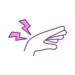 Chronic wrist pain RGB color icon. Swelling reduction. Dull, aching pain. Sprains, fractures from injuries. Chronic cramping. Arthritis and carpal tunnel syndrome. Isolated vector illustration