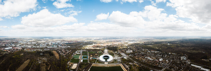 drone photo of Olympic Stadium and Olympia park in Berlin