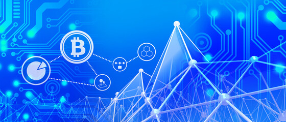 Abstract technology Block chain cryptocurrencies Connections system and Global network Concept on Blue digital Background. Big data- 3d rendering