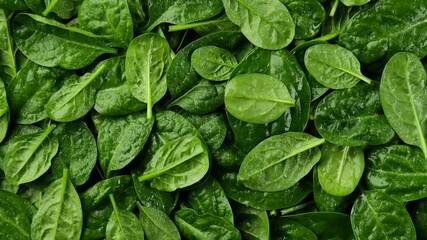 fresh spinach leaves top view rotation. baby spinach. healthy food lifestyle