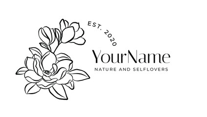 Hand drawn flowers.Perfect for personal branding, visit card, wedding invitations or packaging design. Bohemian vintage style with a modern font. Editable text. © Oksana