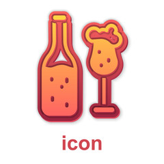 Gold Beer bottle and glass icon isolated on white background. Alcohol Drink symbol. Vector.