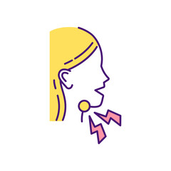 Sore throat RGB color icon. Trouble swallowing. Scratchiness, irritation. Bacterial infection. Cold and flu. Tonsillitis and mononucleosis. Itchiness, tickling in throat. Isolated vector illustration