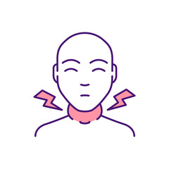 Swollen lymph nodes RGB color icon. Tonsils swelling and redness. Inflammation in throat. Tonsillitis, pharyngitis. Viral infection. Sore throat. Difficulty swallowing. Isolated vector illustration