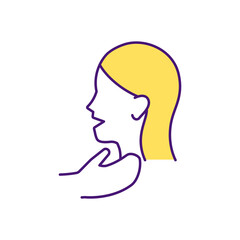 Self care for sore throat RGB color icon. Keeping voice healthy. Soothing pain, irritation. Vocal hygiene. Viral throat infection treatment. Maintaining good vocal health. Isolated vector illustration