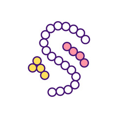 Strep throat RGB color icon. Bacterial infection. Red tonsils. Inflammation. Sore and scratchy throat. Streptococcal pharyngitis. Enlarged lymph nodes in neck. Isolated vector illustration