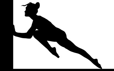 vector illustration symbolic meaning black silhouette of a gymnast who rests against a wall overcoming obstacles and difficulties