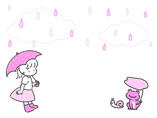 傘を持った女の子とカエルとカタツムリと雨のフレーム