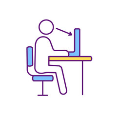 Workplace ergonomics RGB color icon. Eliminating discomfort and injuries risk. Human performance and productivity improvement. Worker capabilities and limitations. Isolated vector illustration
