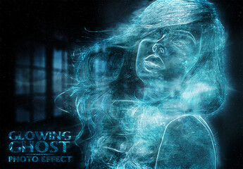 Ghost Glowing Blue Photo Effect Mockup