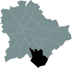 Black location map of the Budapestian Soroksár 23rd district (XXIII kerület) inside gray map of Budapest, Hungary