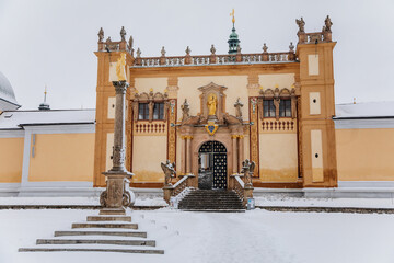 Church of Baroque monastery at Svata Hora, chapel on The Holy Mountain, Basilica minor and cloister...