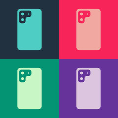 Pop art Smartphone, mobile phone icon isolated on color background. Vector.
