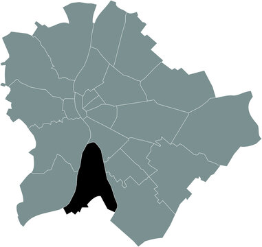 Black location map of the Budapestian Csepel 21st district (XXI kerület) inside gray map of Budapest, Hungary