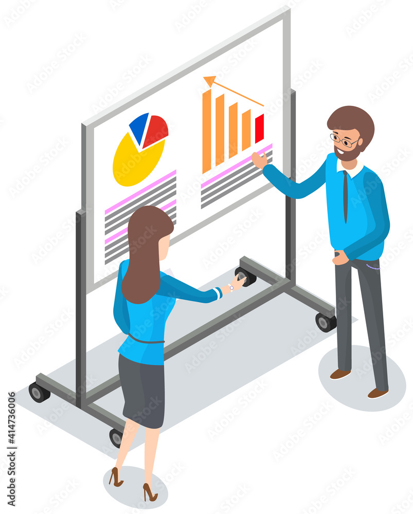 Poster expert worker evaluate statistics. concepts for business analysis and planning consulting team work 