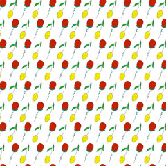 Rose and tulip flowers pattern. Idea for decors, celebrations,  ornaments, wallpapers, pictures. Isolated vector illustration with white background. 
