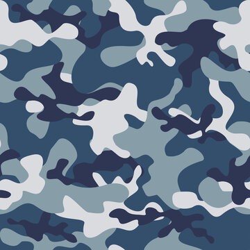 
Blue vector camouflage pattern, military background. Classic print.