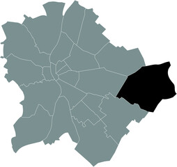 Obraz premium Black location map of the Budapestian Rákosmente 17th district (XVII kerület) inside gray map of Budapest, Hungary