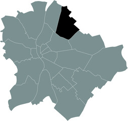 Naklejka premium Black location map of the Budapestian Rákospalota, Pestújhely, Újpalota 15th district (XV kerület) inside gray map of Budapest, Hungary