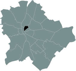 Black location map of the Budapestian Terézváros 6th district (VI kerület) inside gray map of Budapest, Hungary